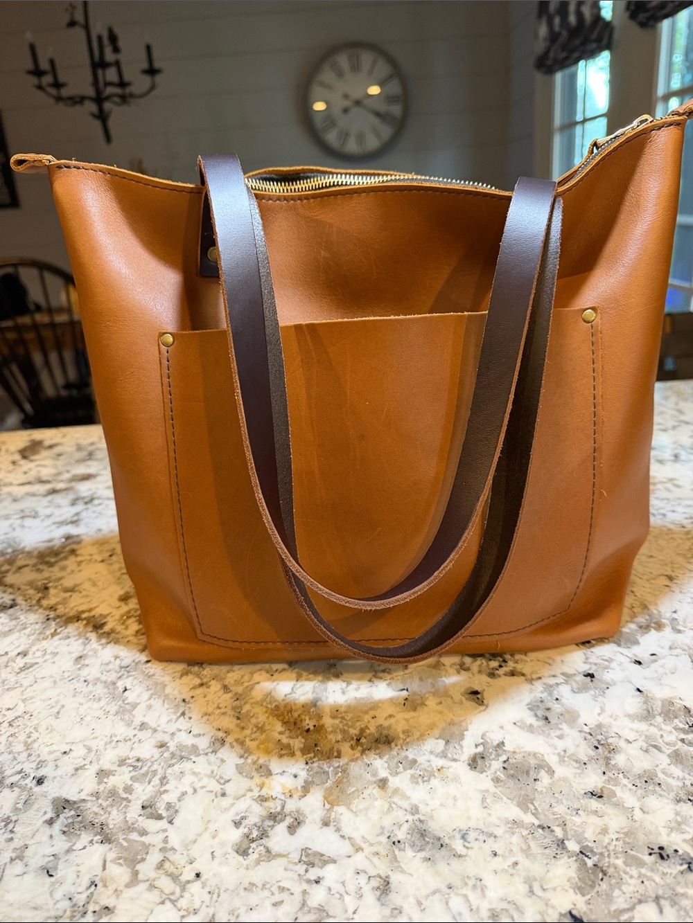 Portland Leather Tan Tote with Brown Straps